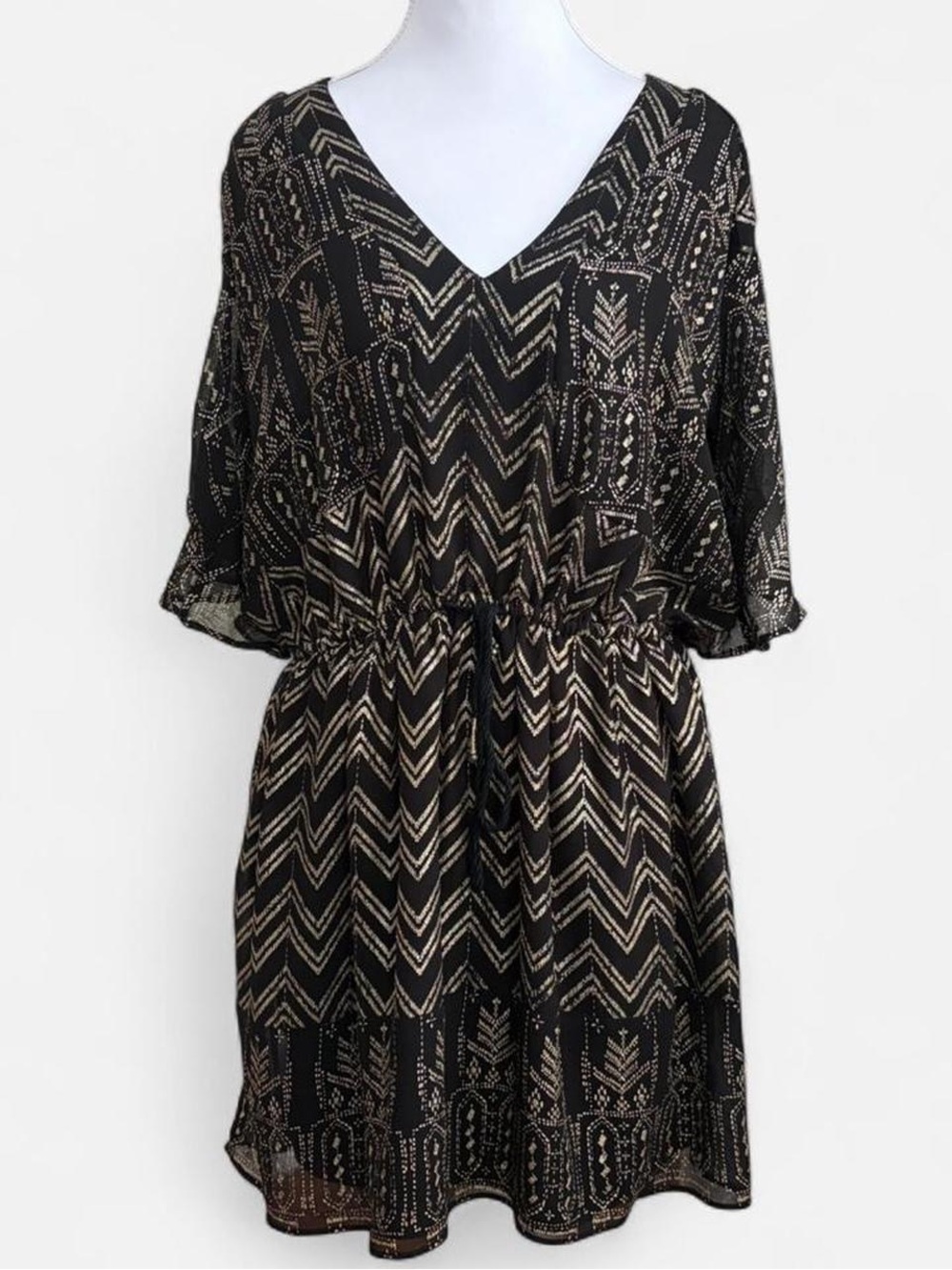 Boho Chic Black Printed Mini Dress